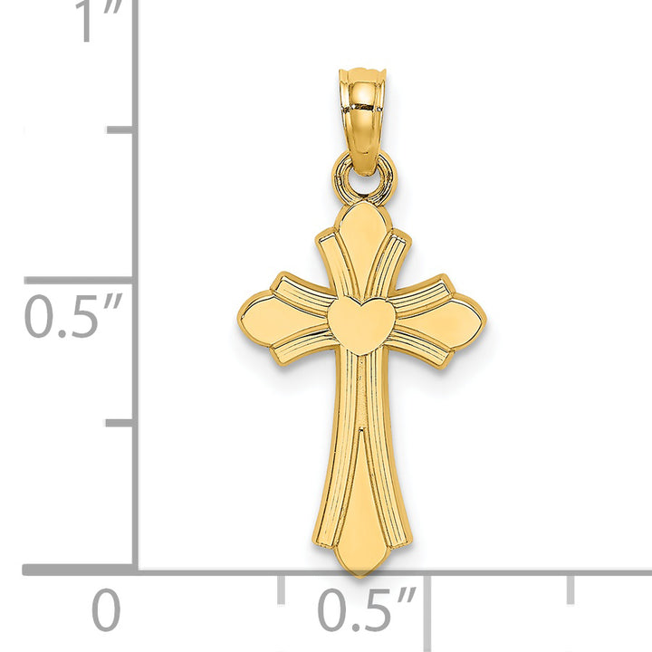 14K Polished Cross w/ Heart Charm