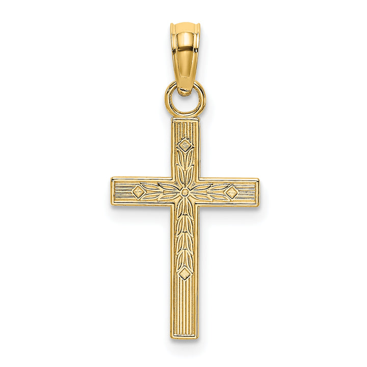 14K Textured Center Block Cross Charm