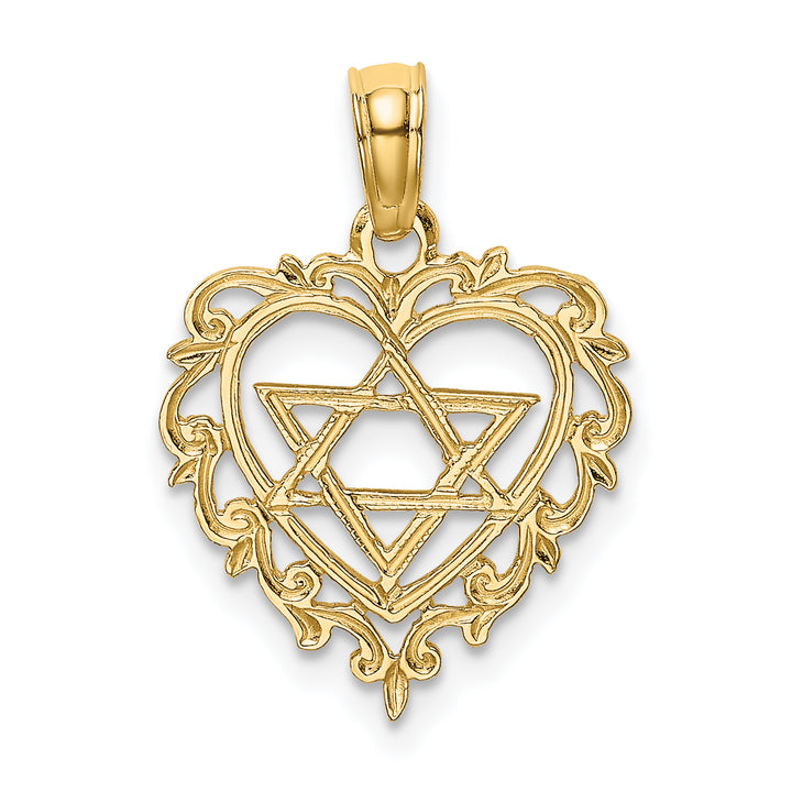 14K Textured Star Of David In Heart Charm