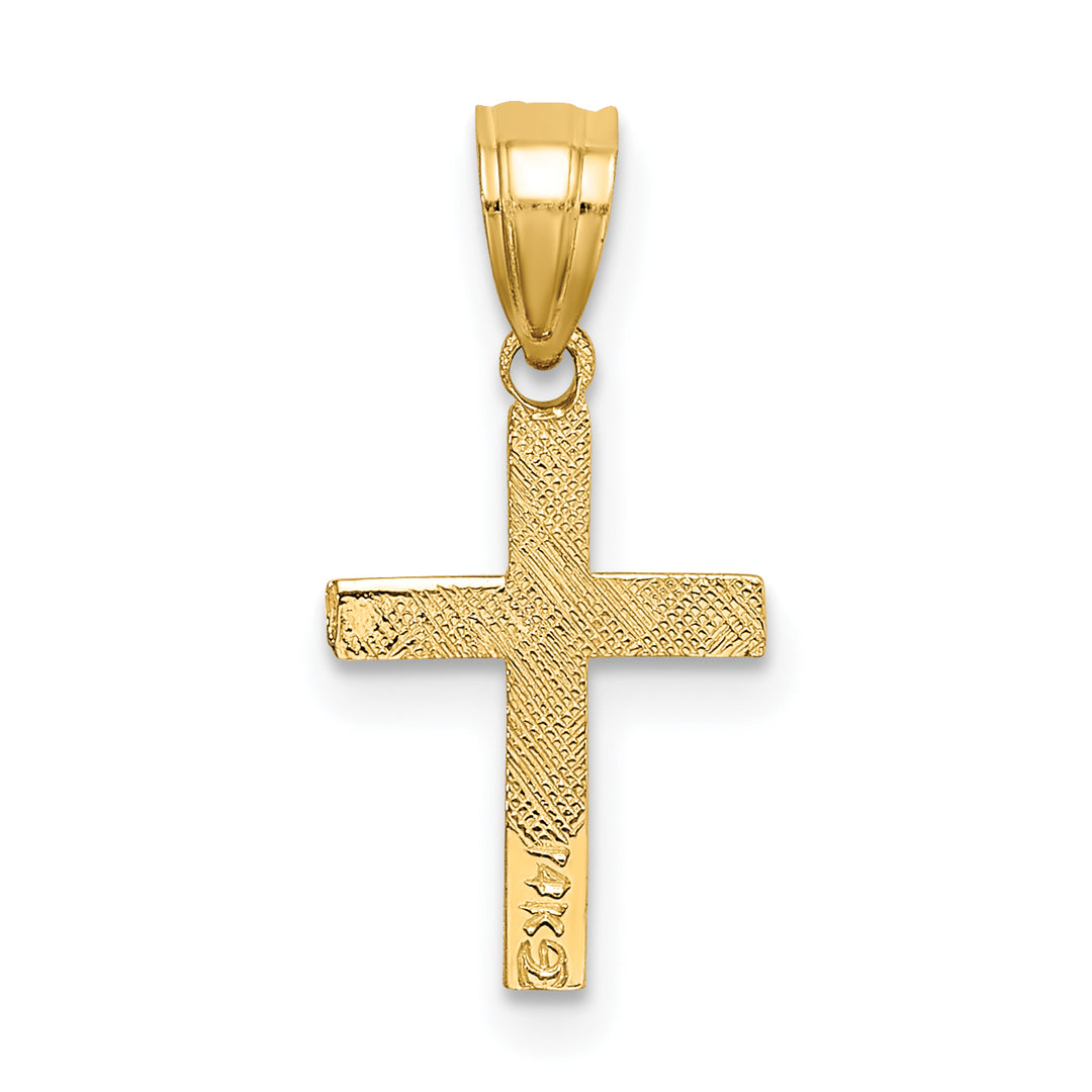 14K Polished w/ Star Pattern Mini Cross Charm