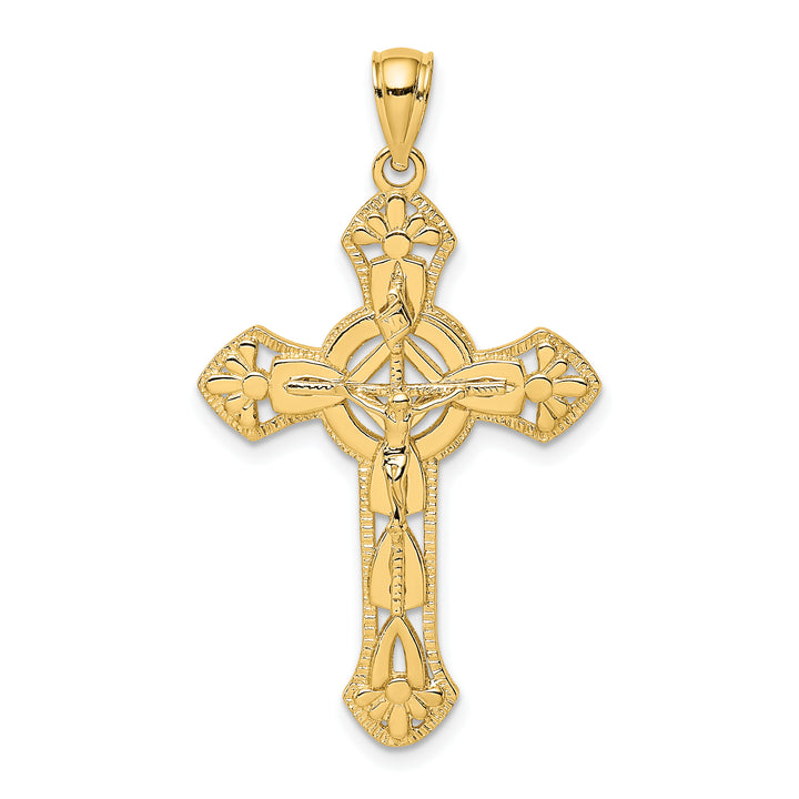 14K Textured Crucifix W/ Arrow Charm