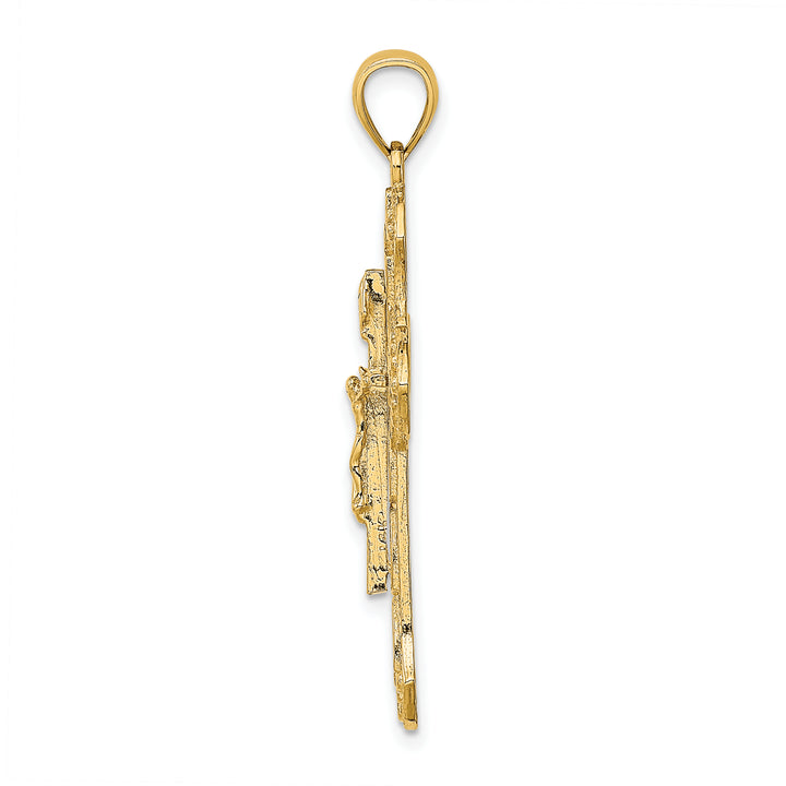 14K Textured Crucifix W/ Arrow Charm