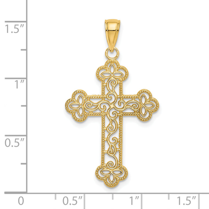 14K Textured and Beaded Edge Cross Charm
