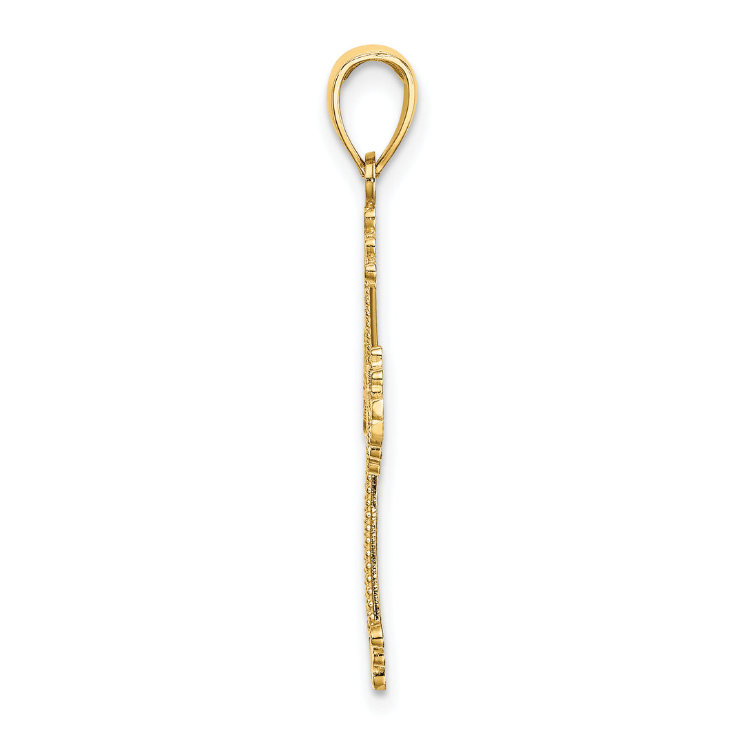 14K D/C and Cut-Out Stripes W/ Heart In Center Cross Charm