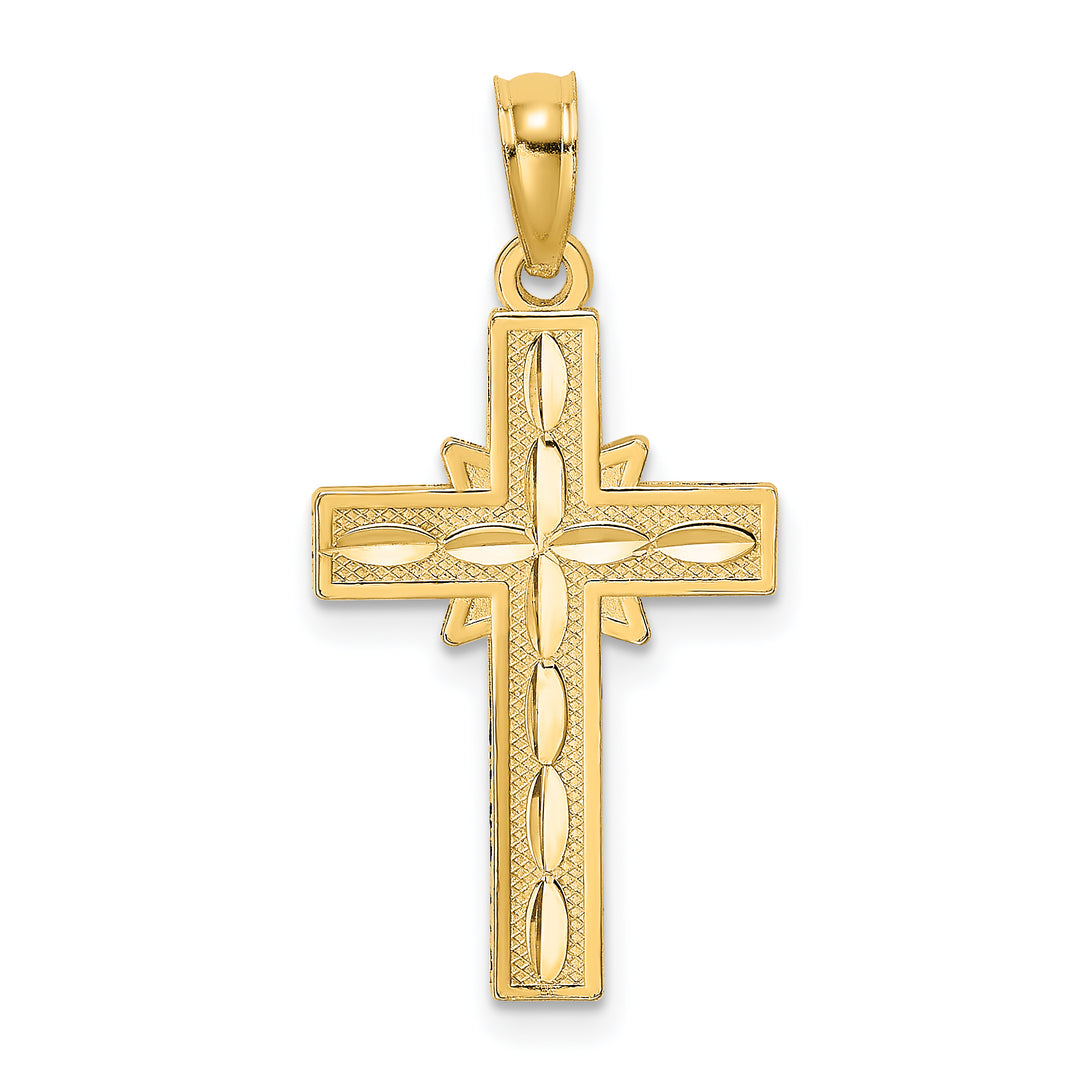 14K D/C Etched Cross Charm