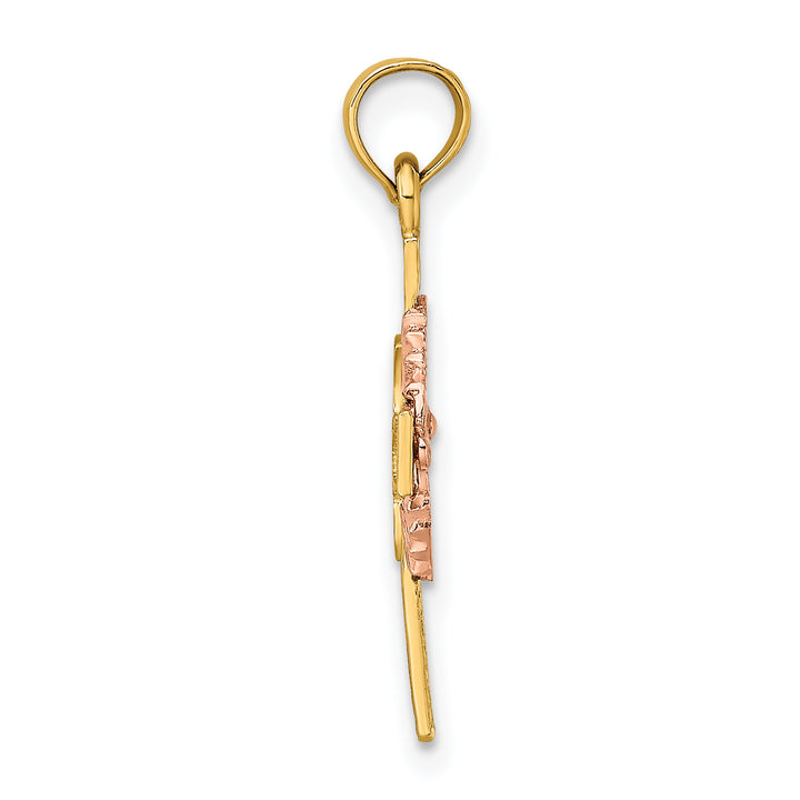14K Two-Tone Cut-Out Dove On Cross Charm