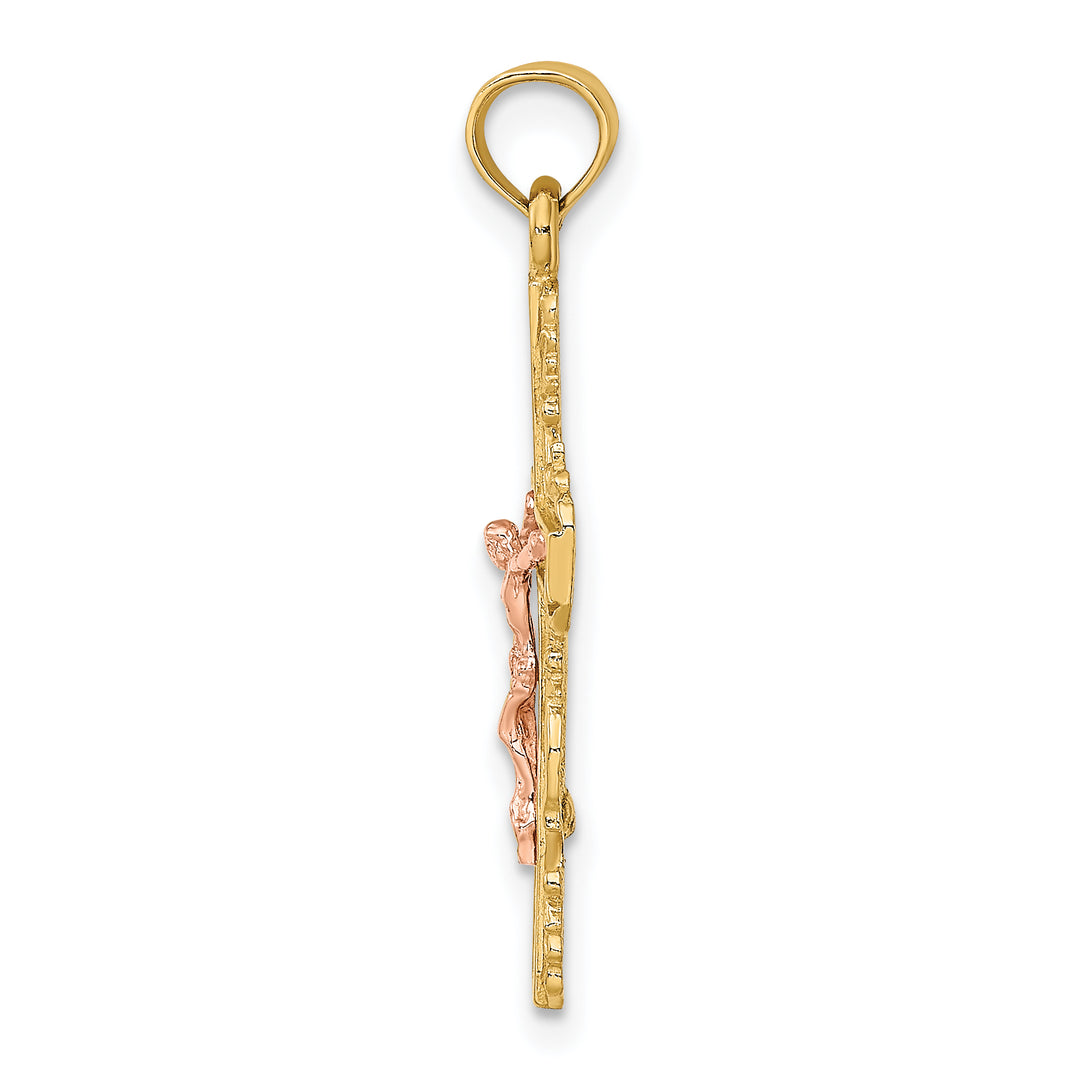 14k Two-Tone w/ Lace Trim Crucifix Charm
