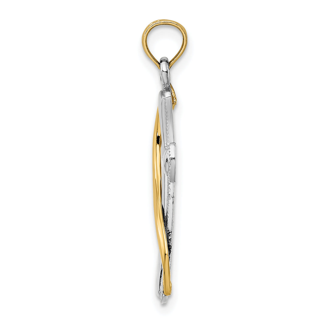 14K w/Rhodium Cross w/Drape Charm