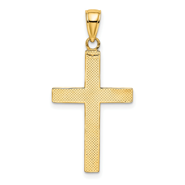 14K W/ Rhodium Polished Tubular Cross Charm
