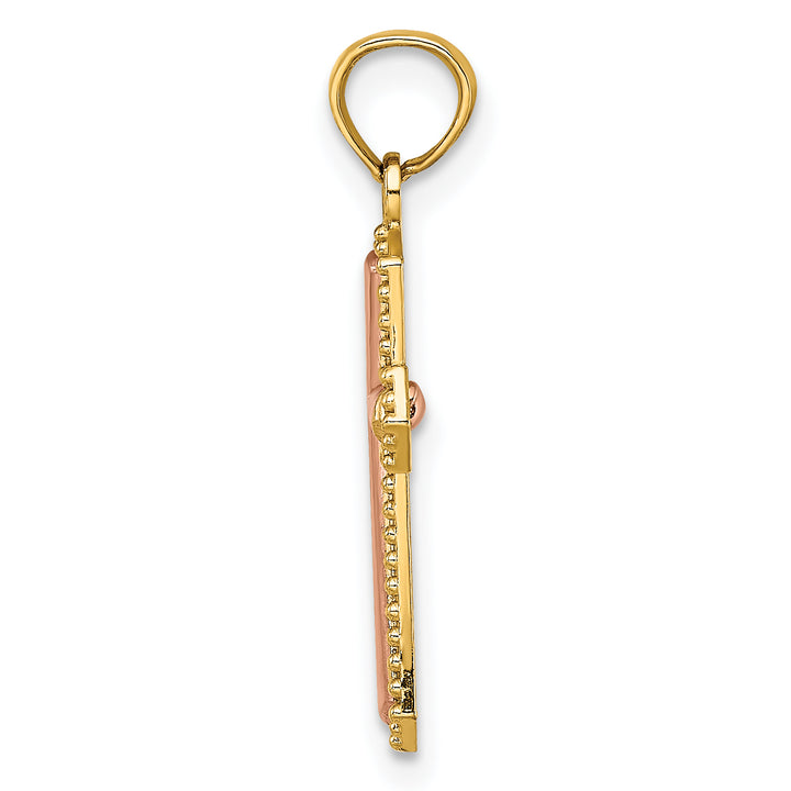 14K Two-tone w/ Beaded Trim Cross Charm