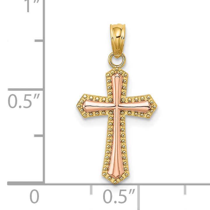 14K Two-tone w/ Beaded Trim Cross Charm