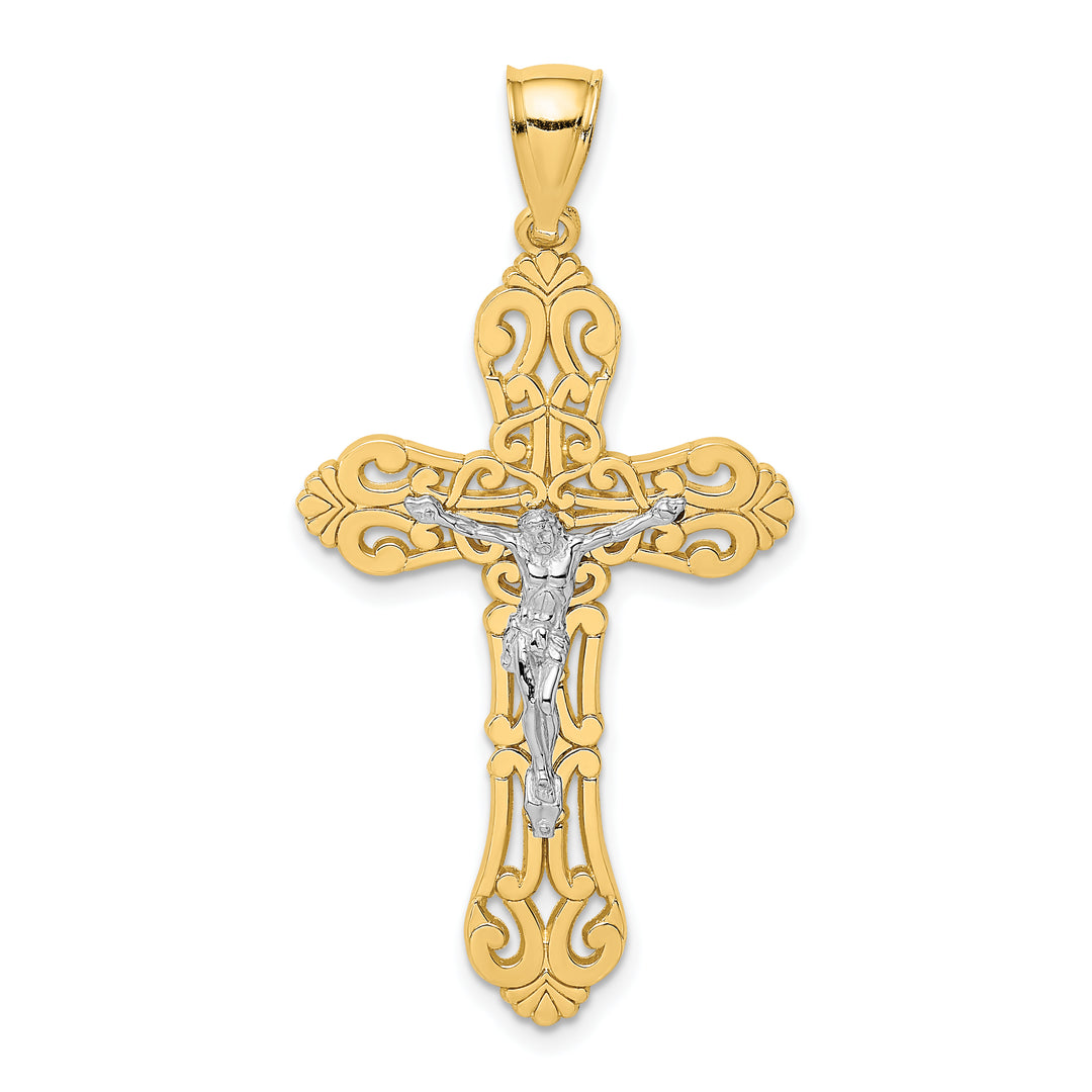 14K Two-tone Crucifix W/ Scrolled Tips Charm