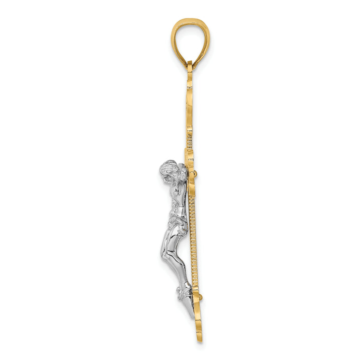 14k Two-Tone Engraved Crucifix Charm