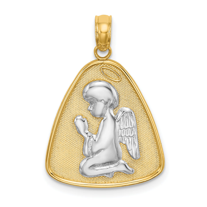 14K w/Rhodium Angel Praying w/Halo On Triangle Disc
