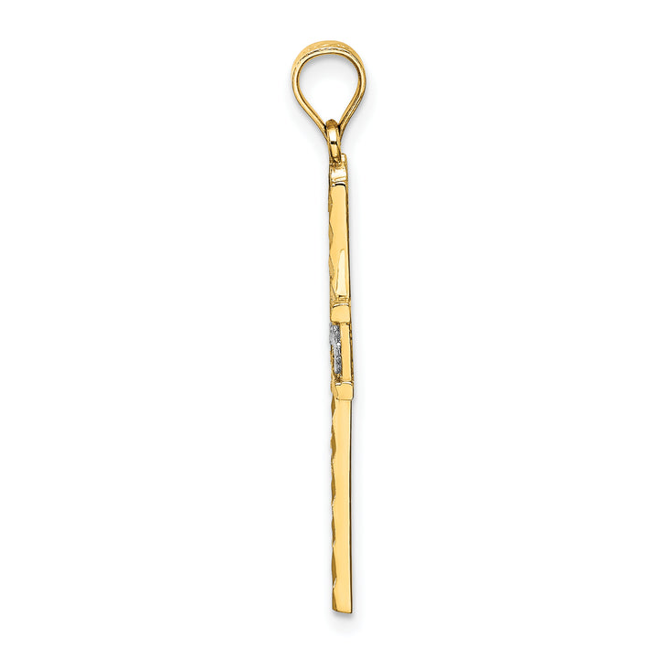 14K W/ Rhodium and D/C Flower Design Cross Charm