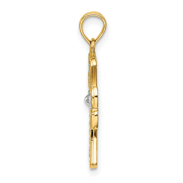 14K W/ Rhodium Textured Cross Charm