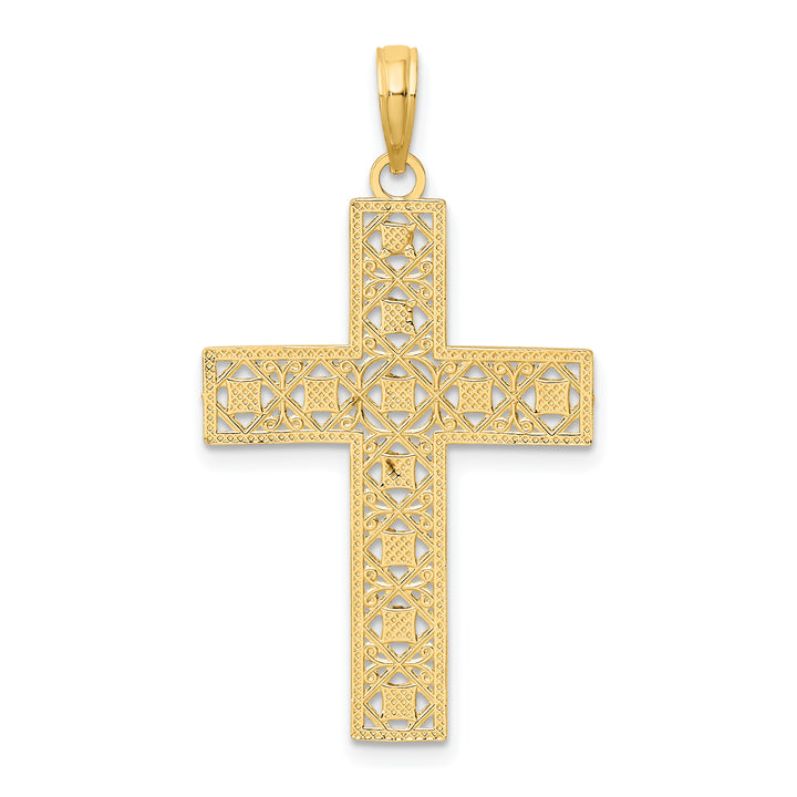 14K W/ Rhodium D/C and Cut-Out Cross Charm