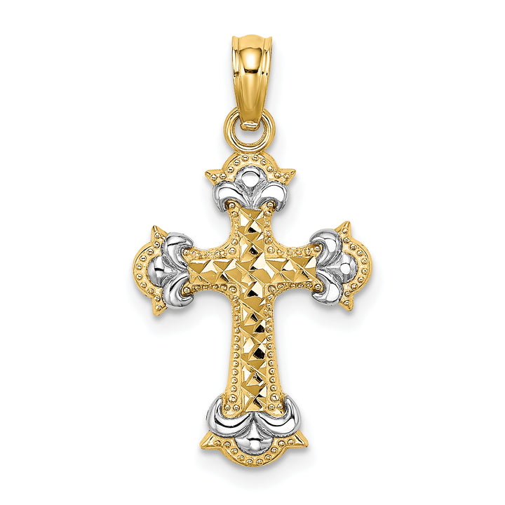 14K W/ Rhodium and D/C Fleur-De-Lis Cross Charm
