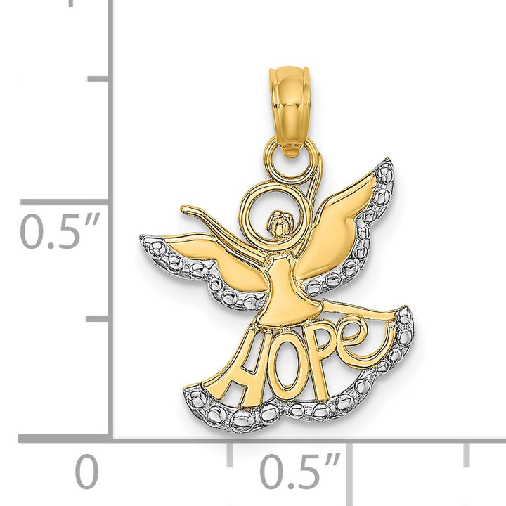 14K w/Rhodium Polished/Textured Cut-Out HOPE Angel Charm