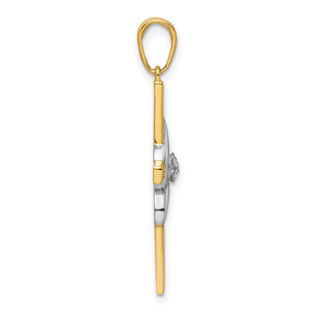 14K w/Rhodium D/C Cross Pendant