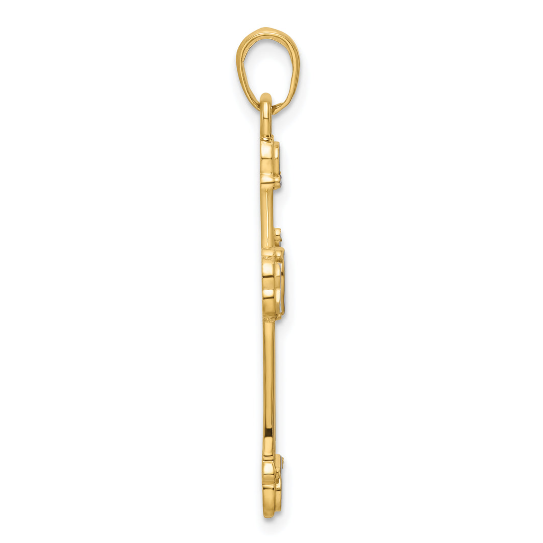 14K w/Rhodium D/C Cross w/Hearts Pendant