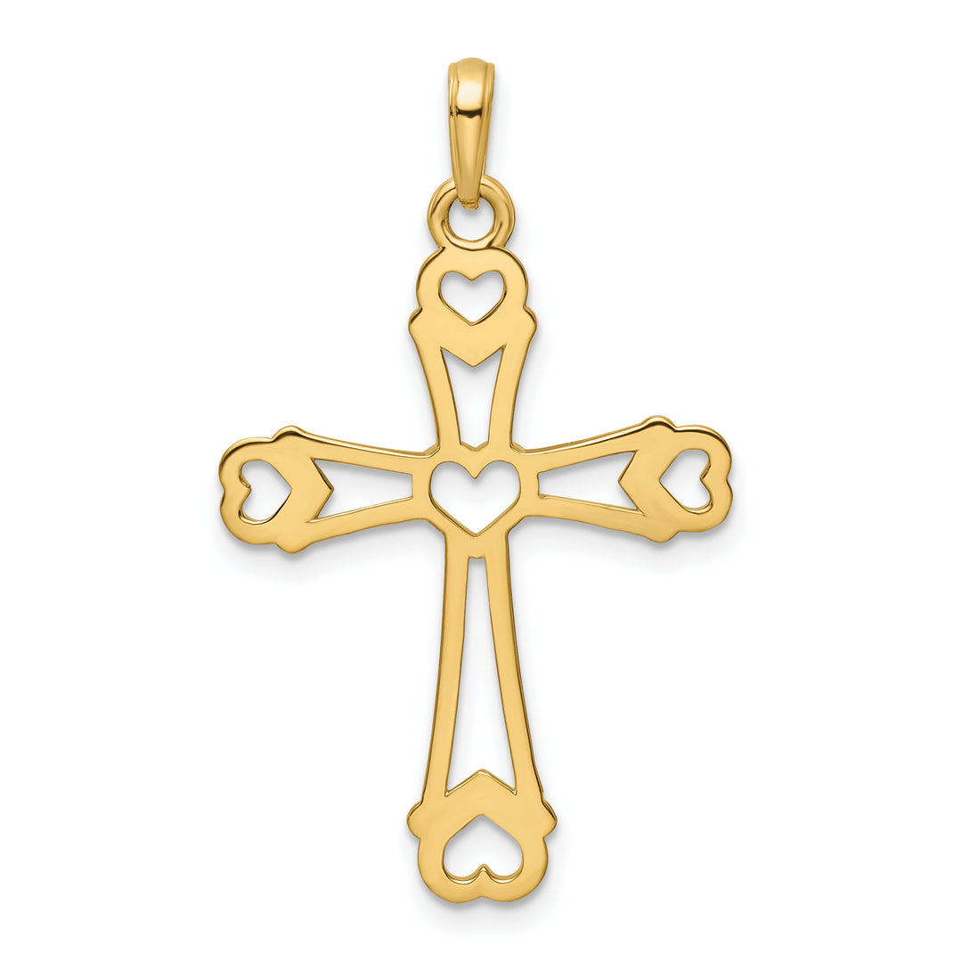 14K w/Rhodium D/C Cross w/Hearts Pendant