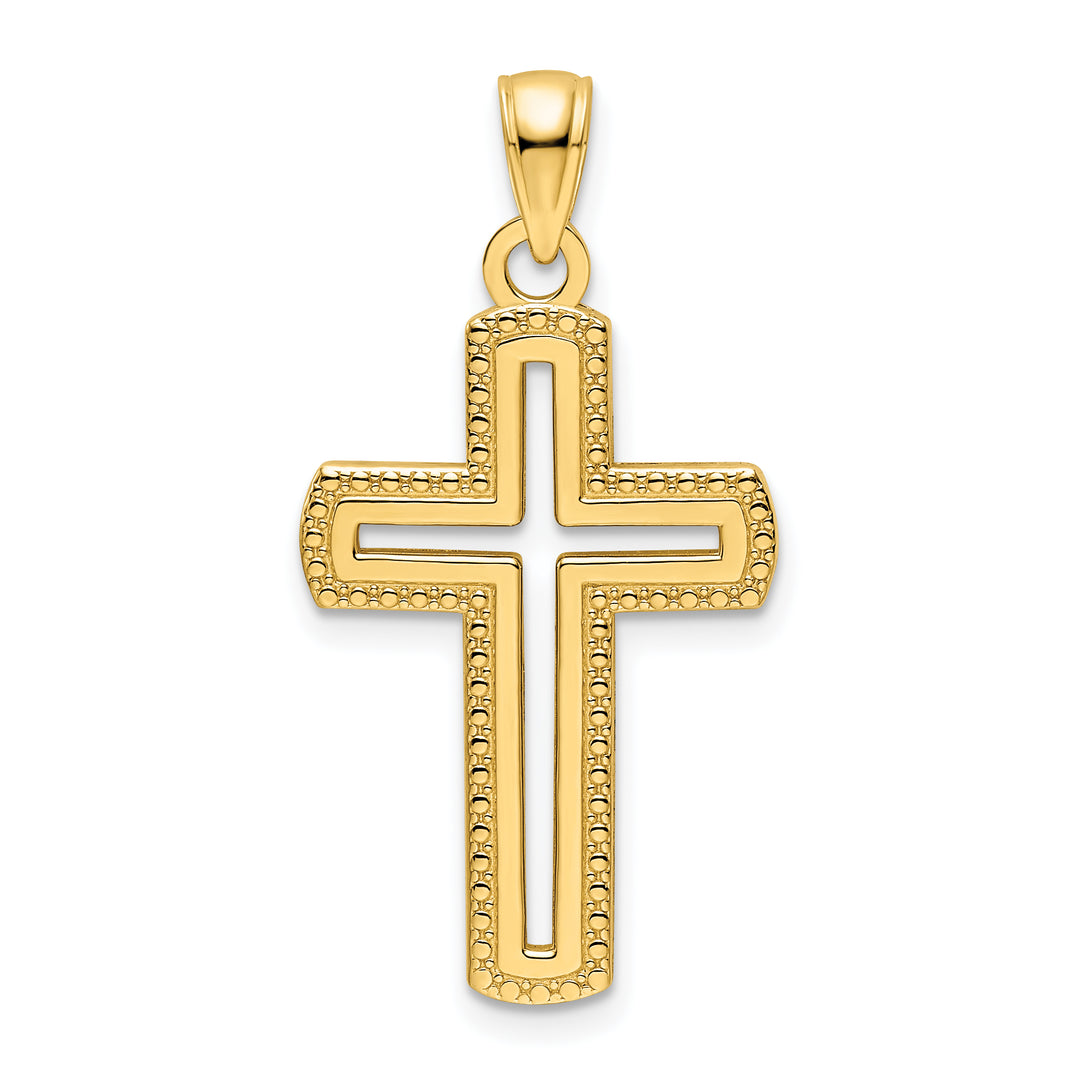 14K Polished Beaded Cross Pendant