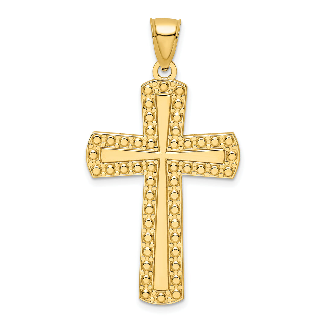 14K Polished Beaded Cross Pendant