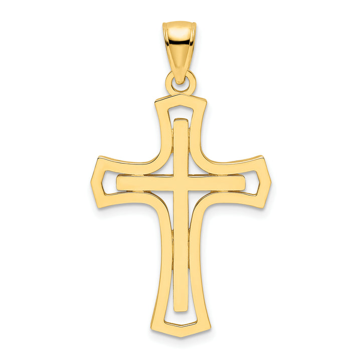 14K Polished Double Cross Pendant
