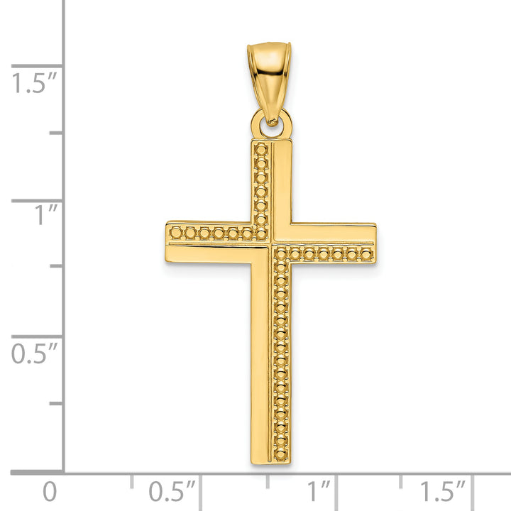 14K Polished Beaded Cross Pendant