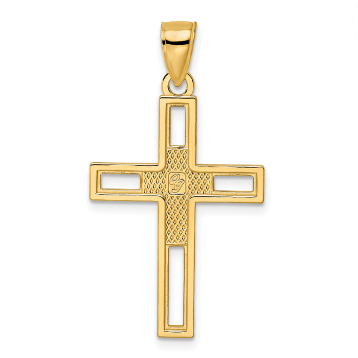 14k Beaded & Polished Double Cross Pendant