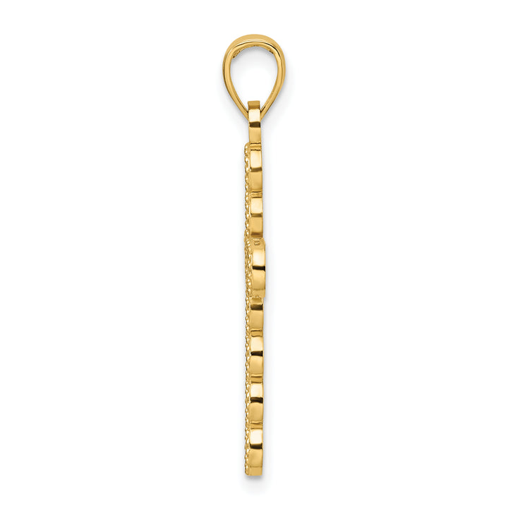 14K Polished & Beaded Circles Cross Pendant