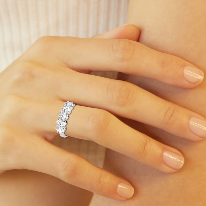 14K White Gold 2ct Lab Diamond Oval 5-Stone Engagement Ring