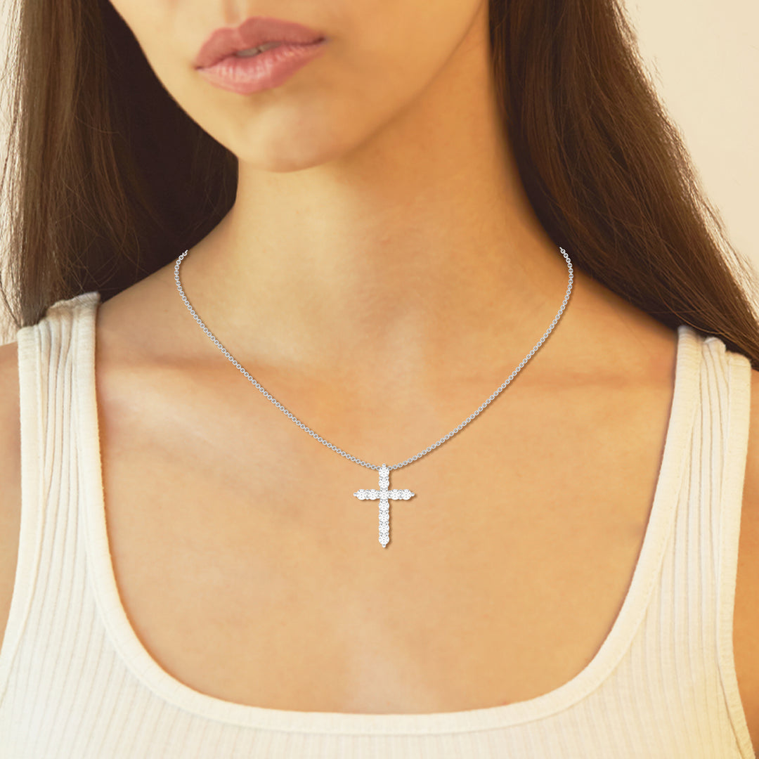 14K White Gold Lab Diamond Cross Pendant Brilliance