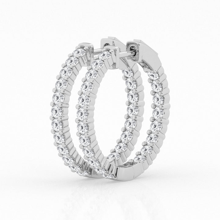 14K White Gold Round Lab Diamond Hoop Earrings