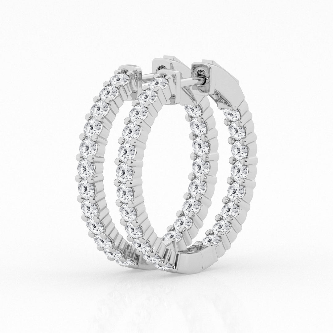 14K White Gold Round Lab Diamond Hoop Earrings