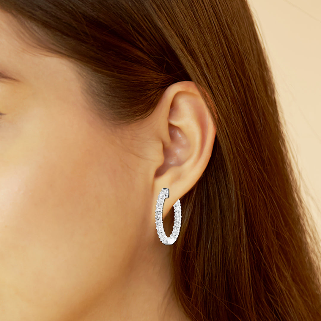 14K White Gold Round Lab Diamond Hoop Earrings