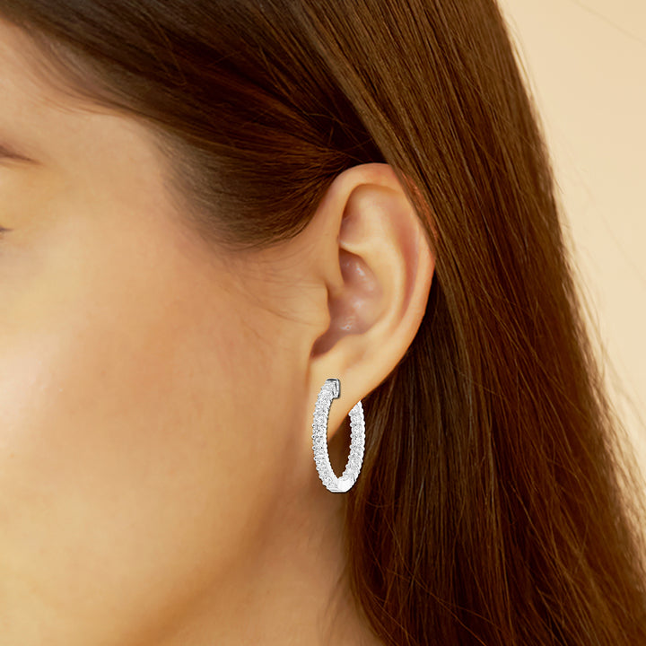 14K White Gold Round Lab Diamond Hoop Earrings