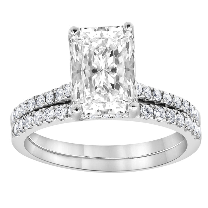 4.50 cttw Hidden Halo Bridal Ring with 4.00  center Emerald