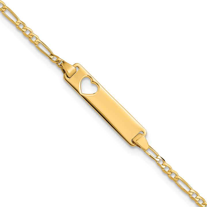 14k Cut-out Heart Figaro Link ID Bracelet