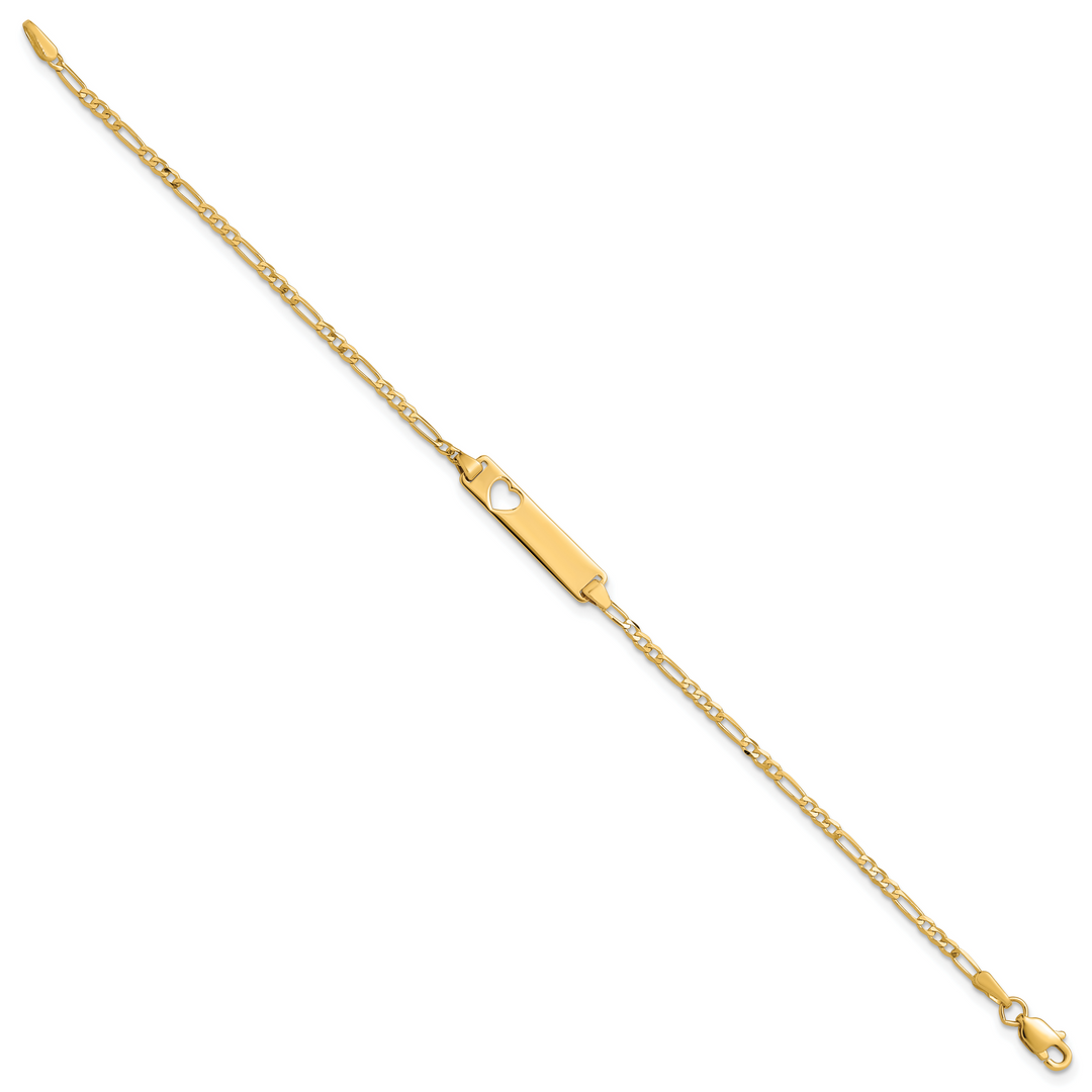 14k Cut-out Heart Figaro Link ID Bracelet