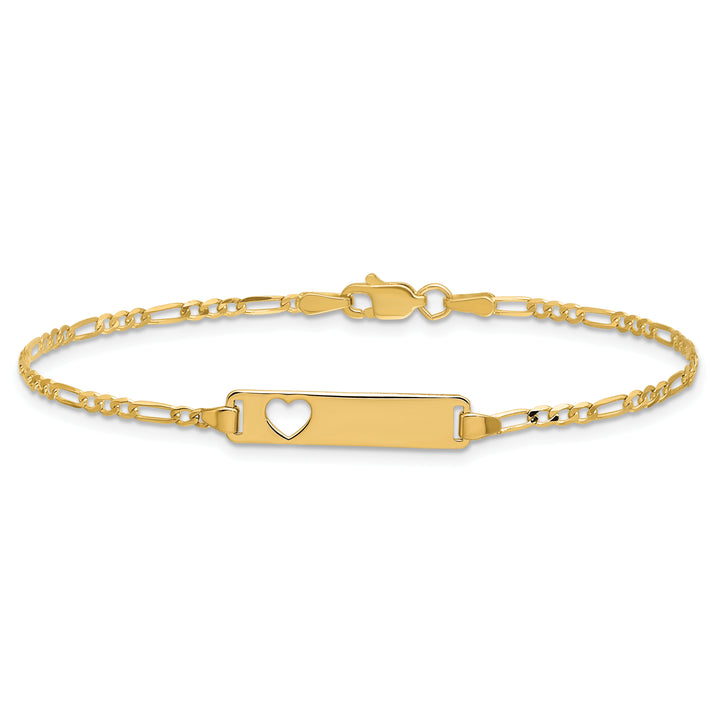 14k Cut-out Heart Figaro Link ID Bracelet