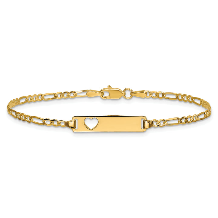 14k Cut-out Heart Figaro Link ID Bracelet