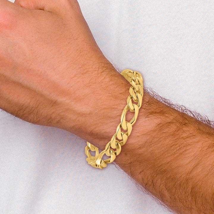 14K 10mm Hand-Polished Figaro Link Bracelet