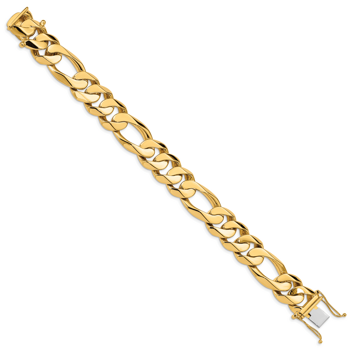 14k 15.7mm Hand Polished Fancy Heavy Figaro Link Bracelet