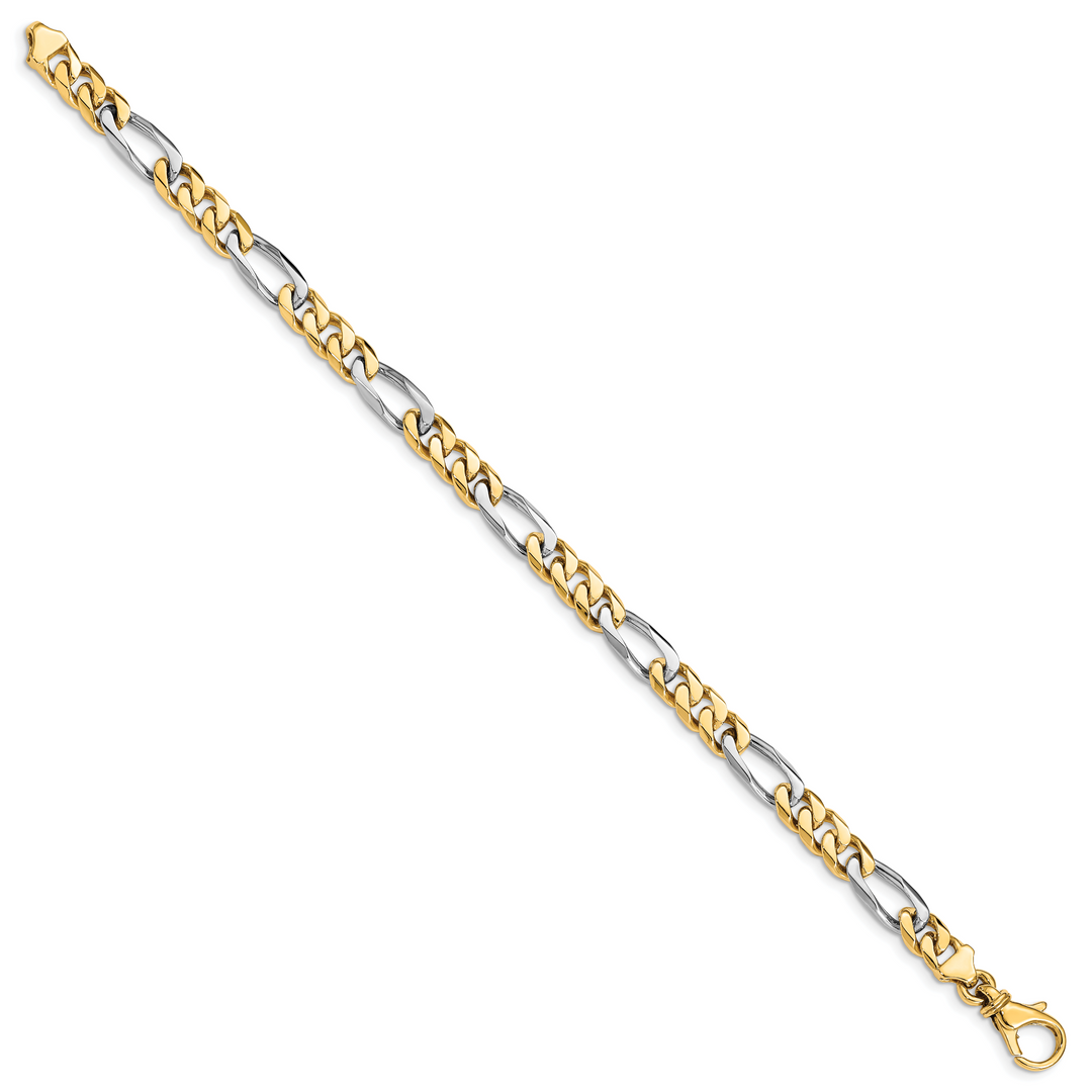 14K Two-tone 6.3mm Hand-polished Fancy Link Bracelet