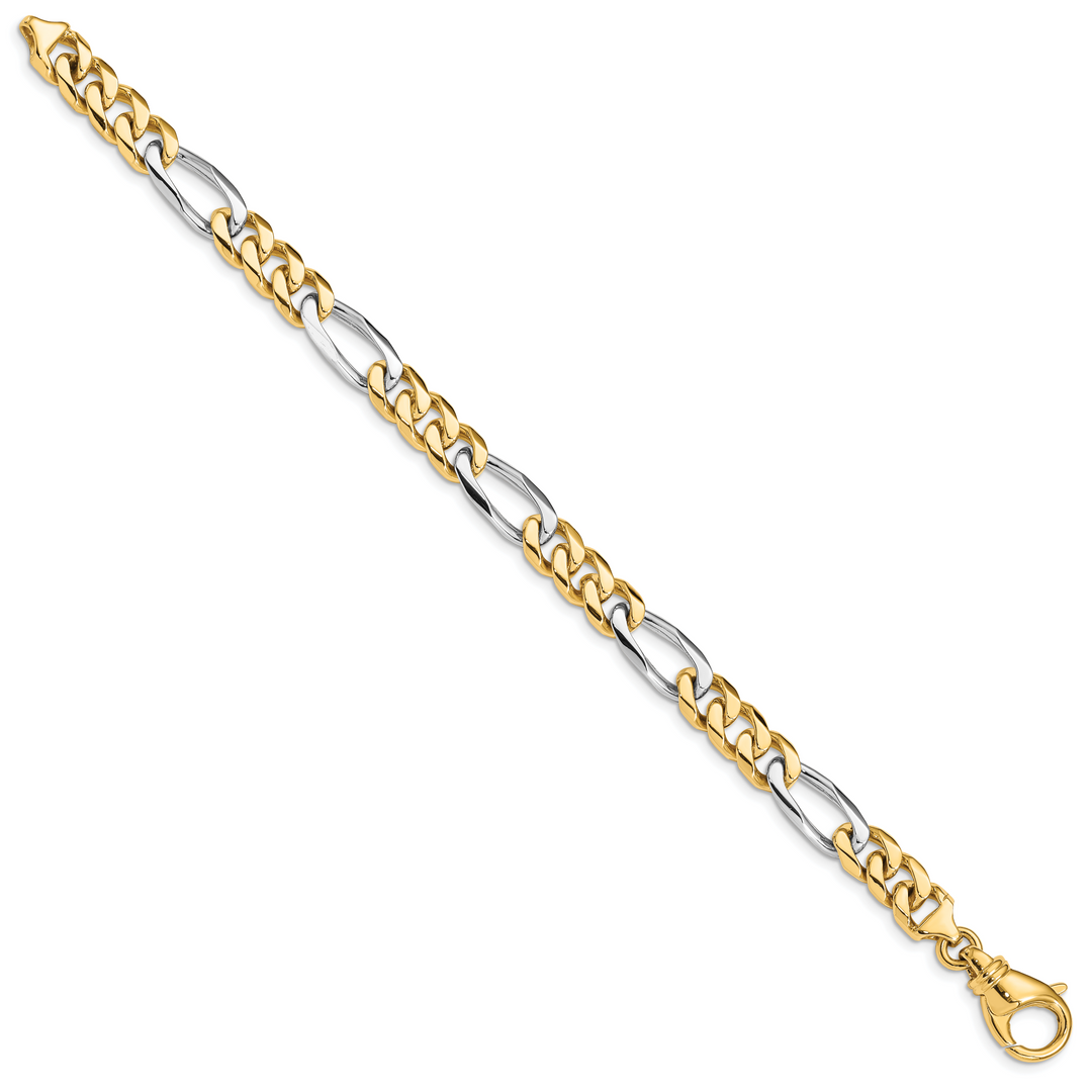 14k Two-tone 7.85mm Hand Polished Fancy Link Bracelet