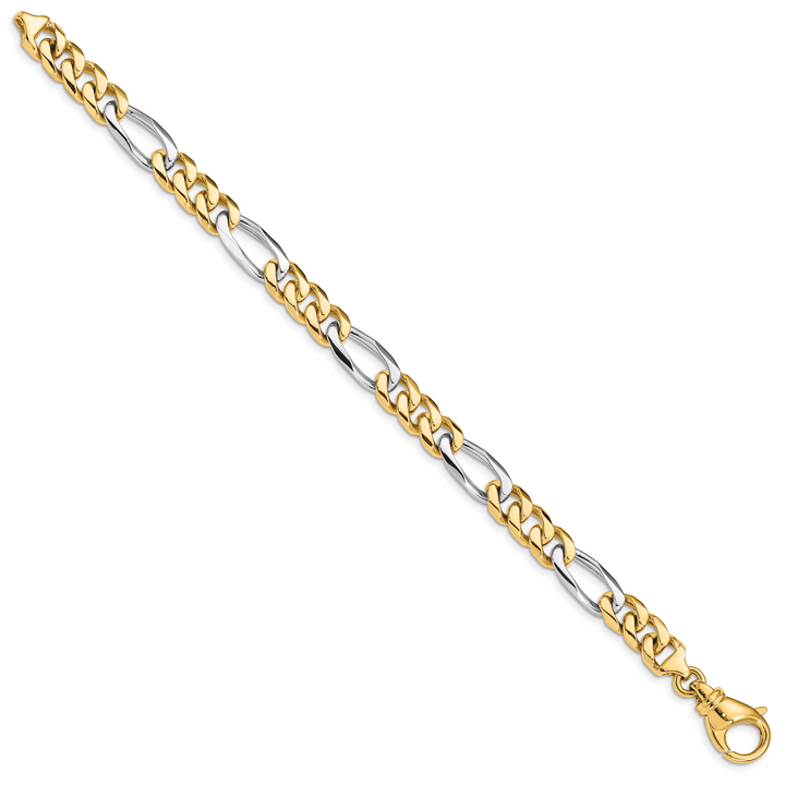 14k Two-tone 7.85mm Hand Polished Fancy Link Bracelet