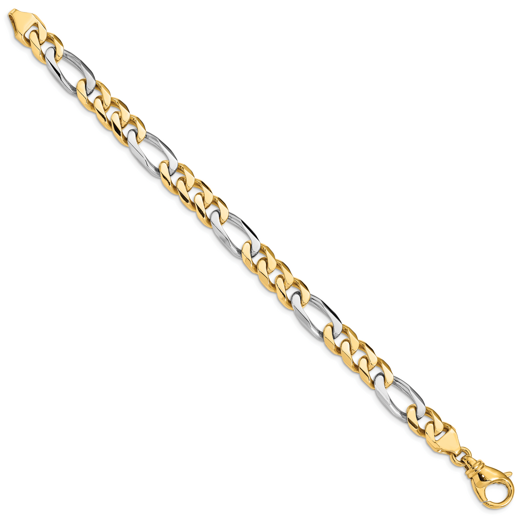 14k Two-tone 8.5mm Hand-polished Fancy Link Bracelet