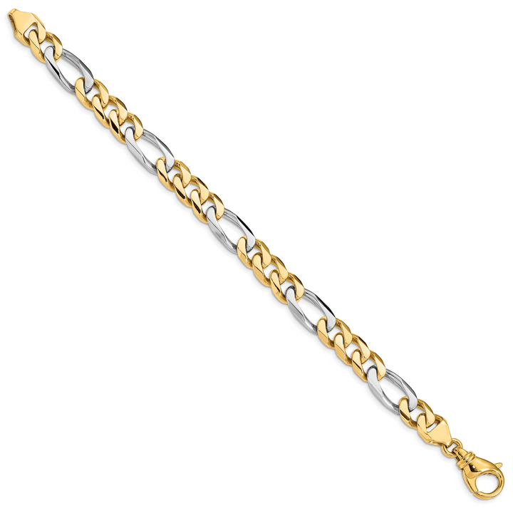 14k Two-tone 8.5mm Hand-polished Fancy Link Bracelet